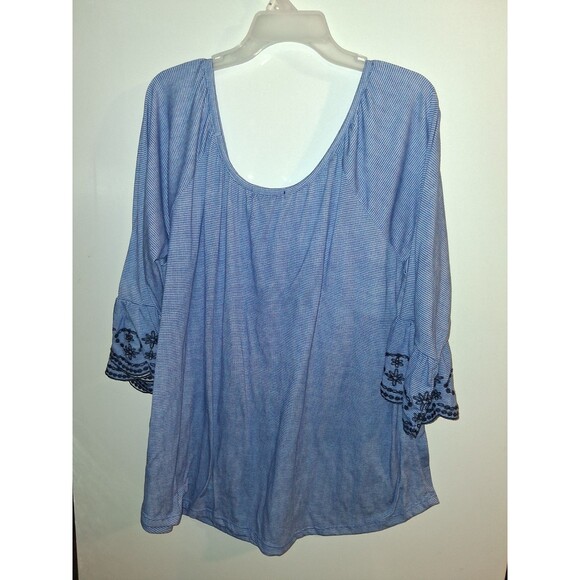 Signature Studio Striped Embroidered 3/4 Sleeve Blouse Sz 2X - Picture 3 of 3